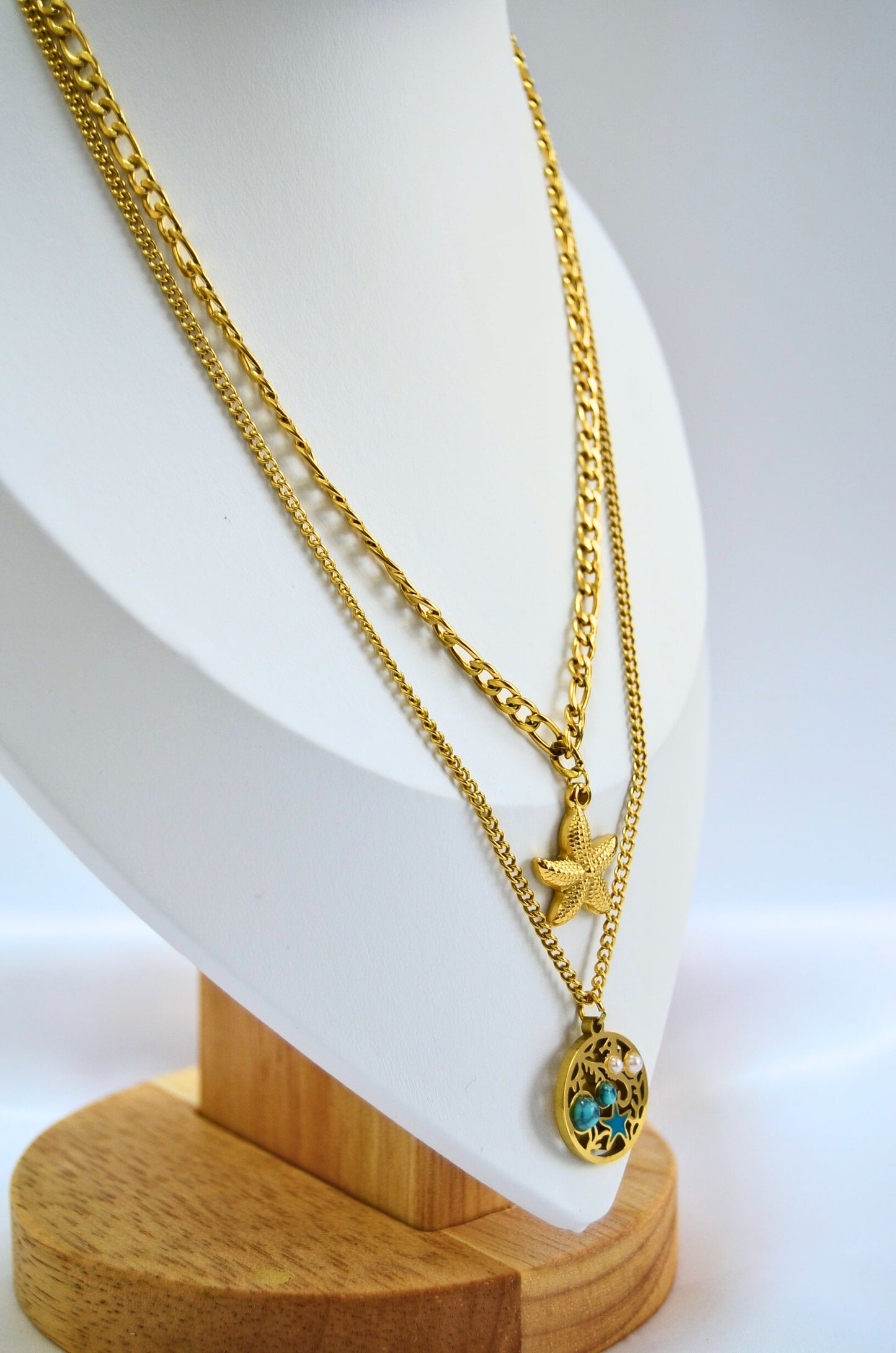 layered necklace, pendant necklace, gold plated necklace, andaazs