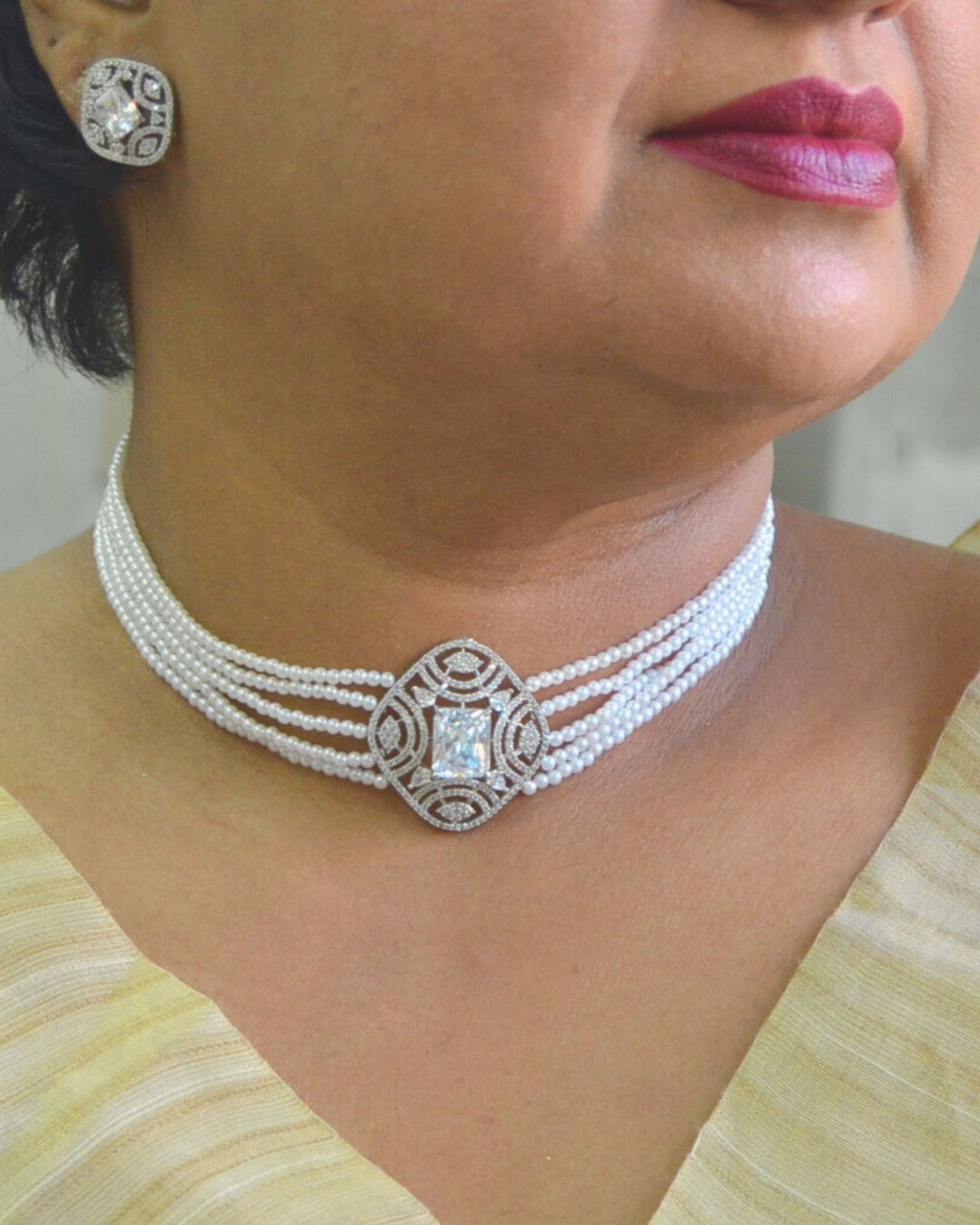 Kamya CZ Choker Necklace Set (available in white & black)