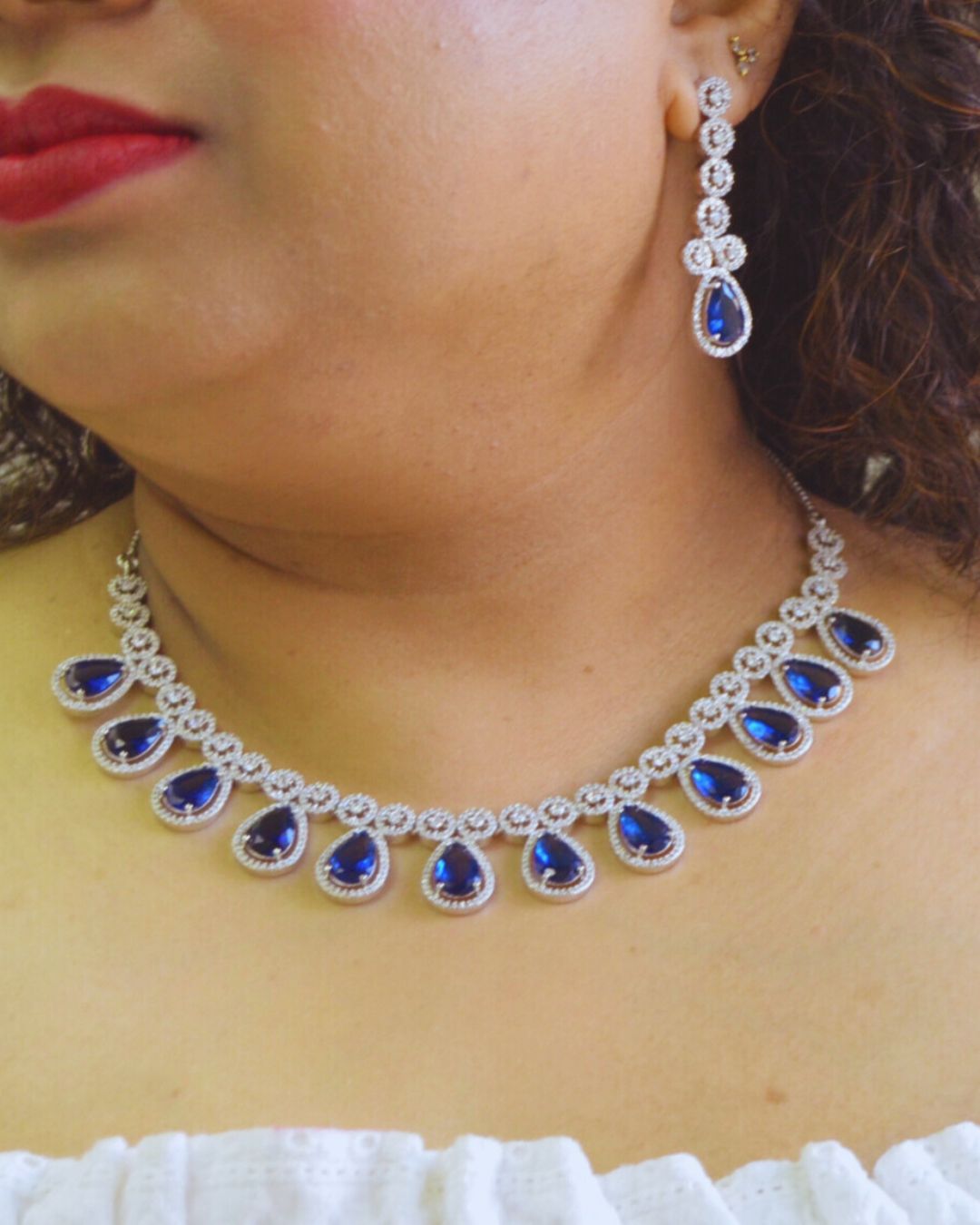 Yasmine Zirconia Necklace set Blue