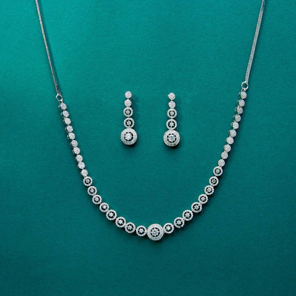 cubic zirconia choker necklace set, american diamond choker necklace set