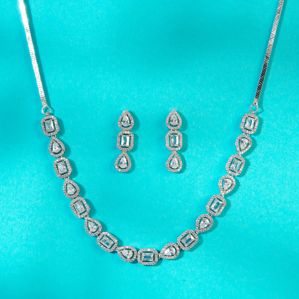 cubic zirconia choker necklace set, american diamond choker necklace set