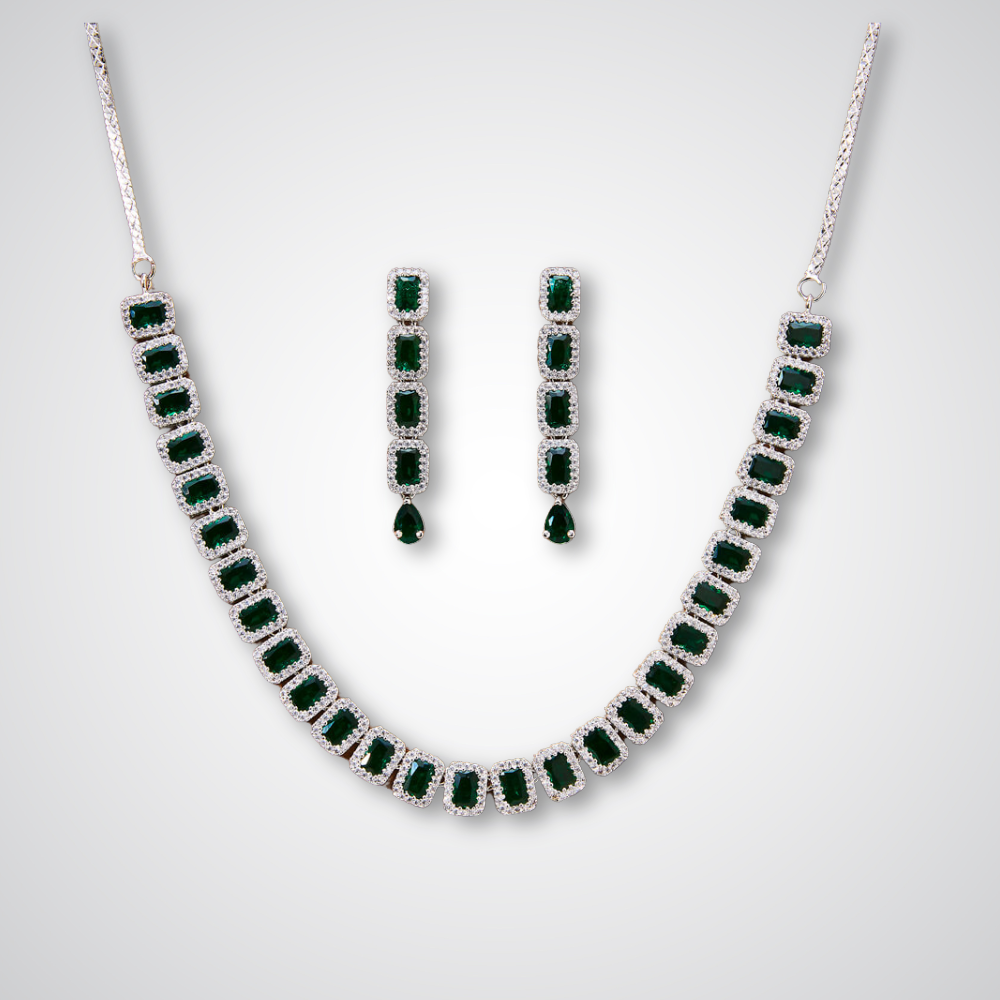 cubic zirconia choker necklace set, american diamond choker necklace set