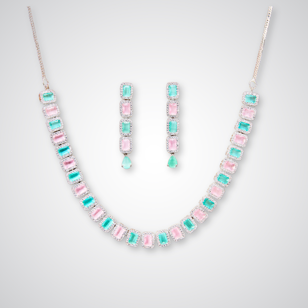 cubic zirconia choker necklace set, american diamond choker necklace set