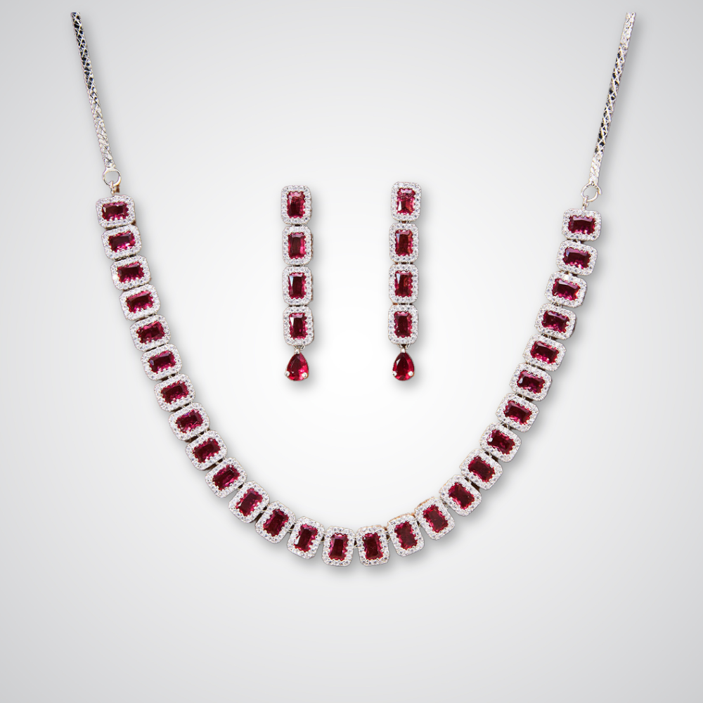 cubic zirconia choker necklace set, american diamond choker necklace set