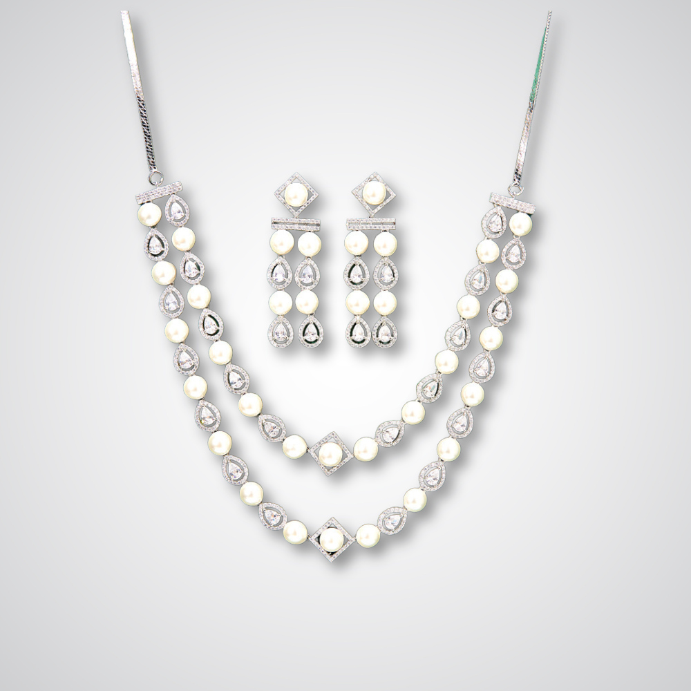 cubic zirconia choker necklace set, american diamond choker necklace set