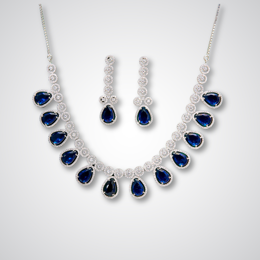 cubic zirconia choker necklace set, american diamond choker necklace set