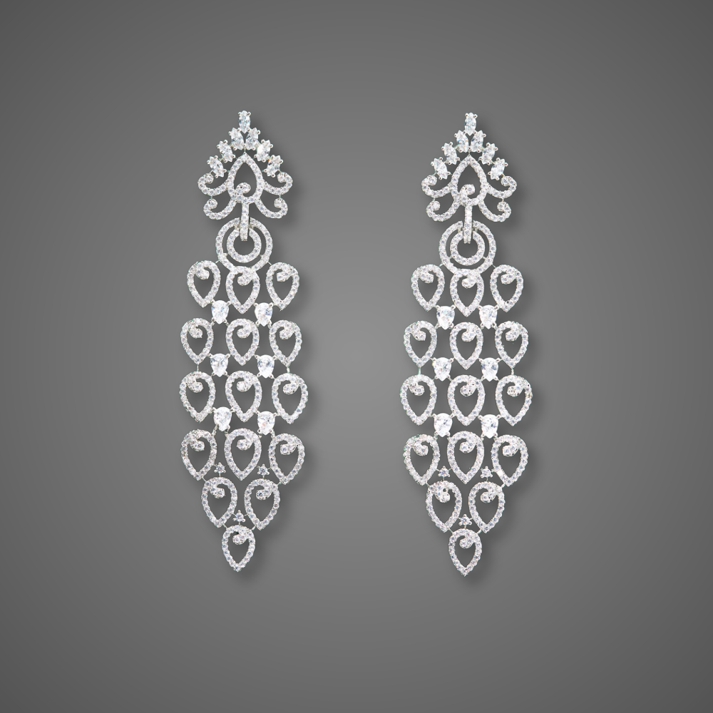 cubic zirconia chandelier earrings, american diamond chandelier earrings