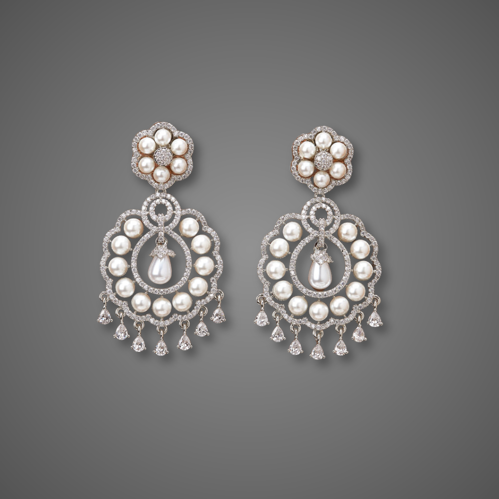 cubic zirconia chandbali, american diamond chandbali, american diamond drop earrings