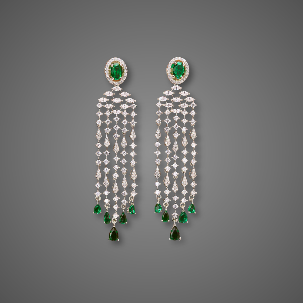 cubic zirconia chandelier earrings, american diamond chandelier earrings