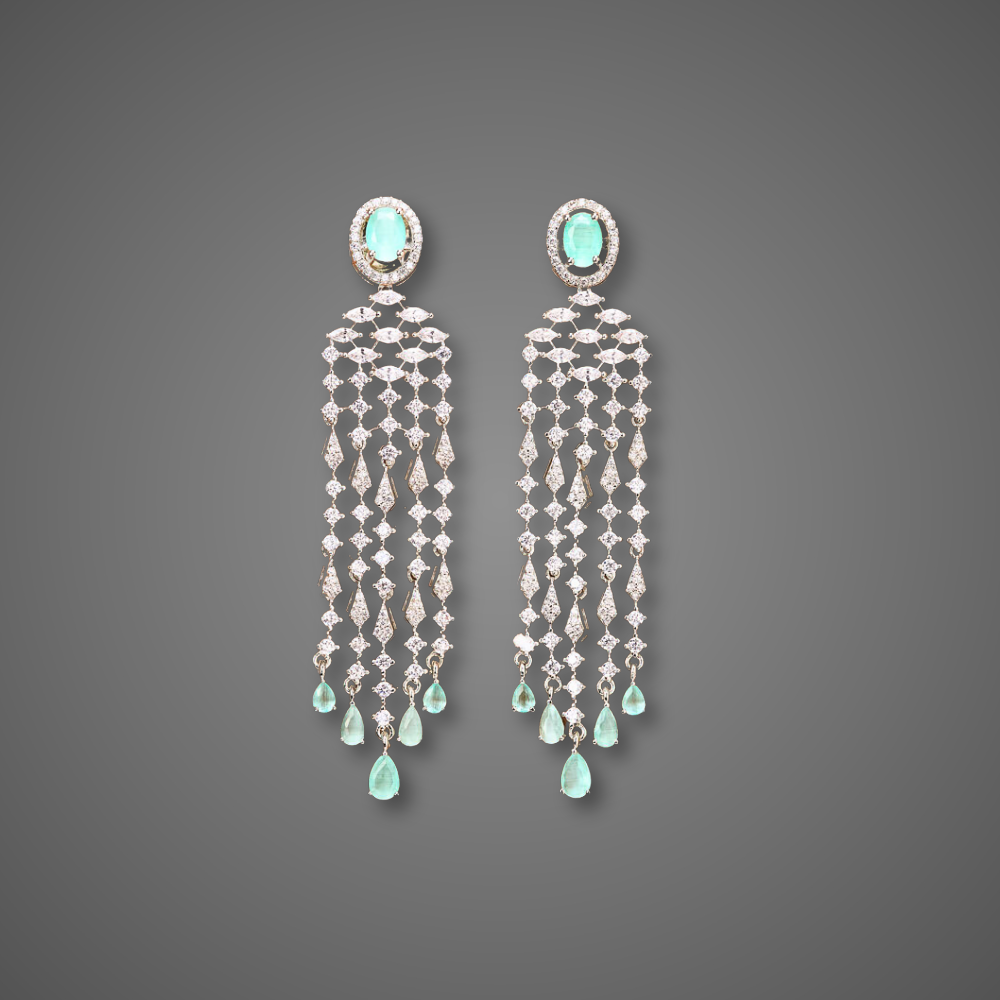 cubic zirconia chandelier earrings, american diamond chandelier earrings