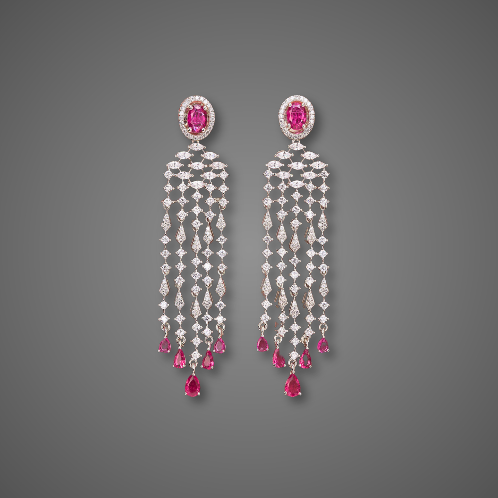 cubic zirconia chandelier earrings, american diamond chandelier earrings
