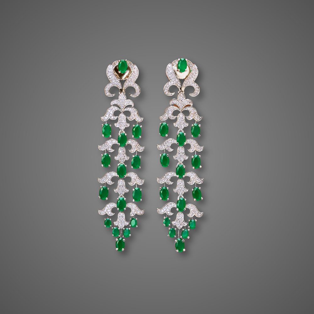 cubic zirconia chandelier earrings, american diamond chandelier earrings