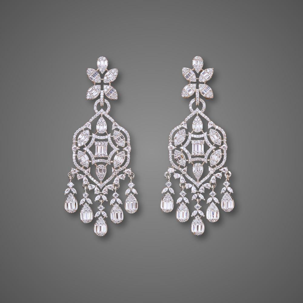 cubic zirconia chandelier earrings, american diamond chandelier earrings