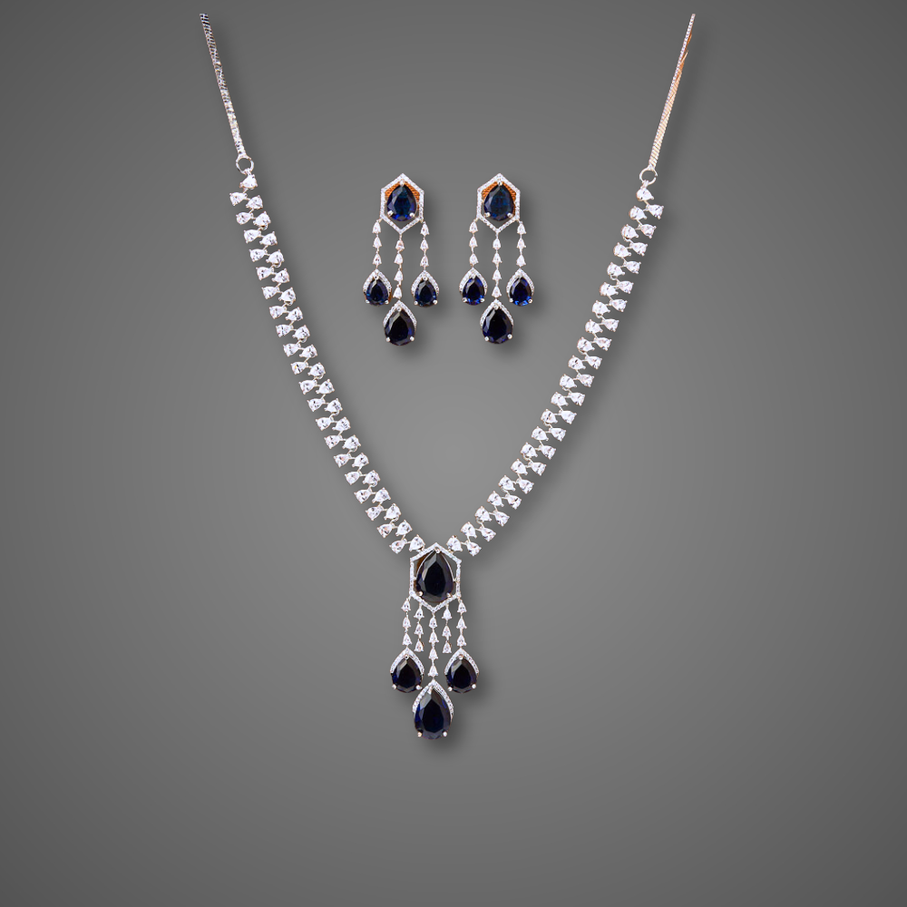 cubic zirconia choker necklace set, american diamond choker necklace set