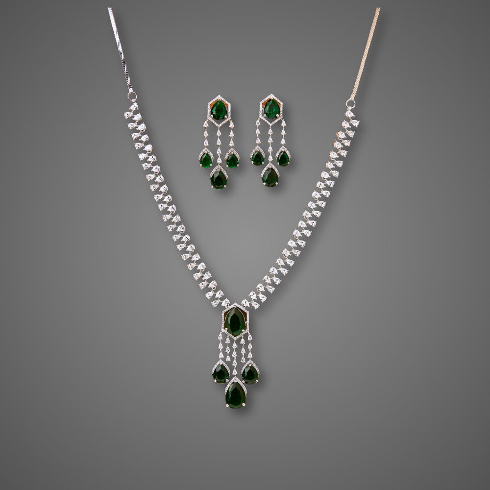 Camelia Zirconia Necklace set Green