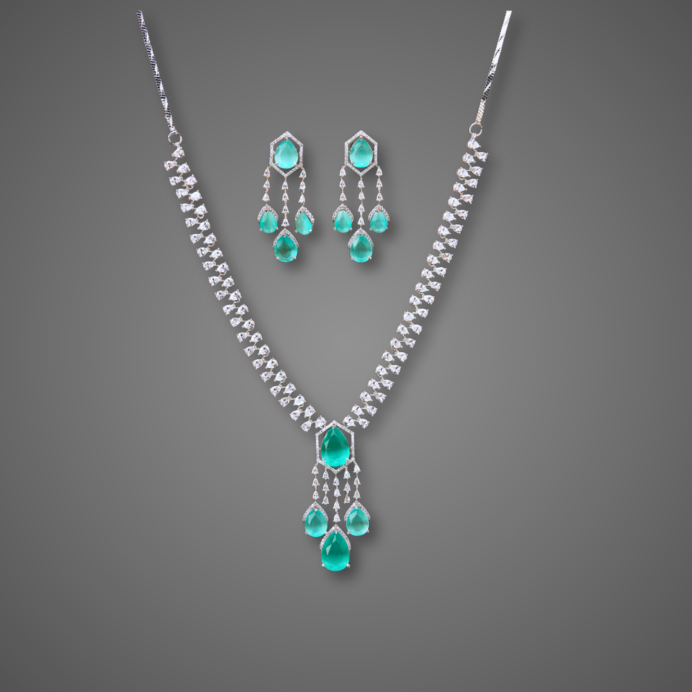 cubic zirconia choker necklace set, american diamond choker necklace set