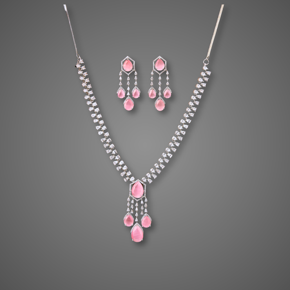 Camelia Zirconia Necklace set Pink