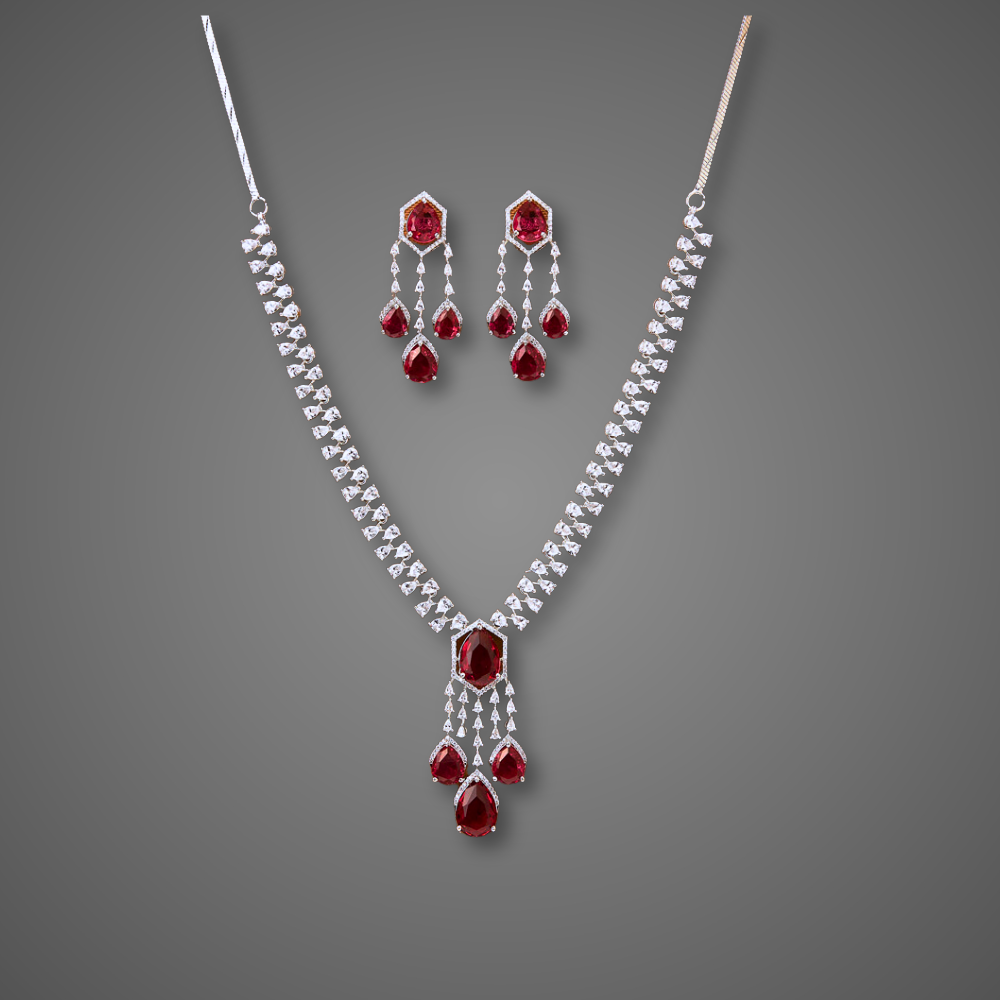 Camelia Zirconia Necklace set Magenta