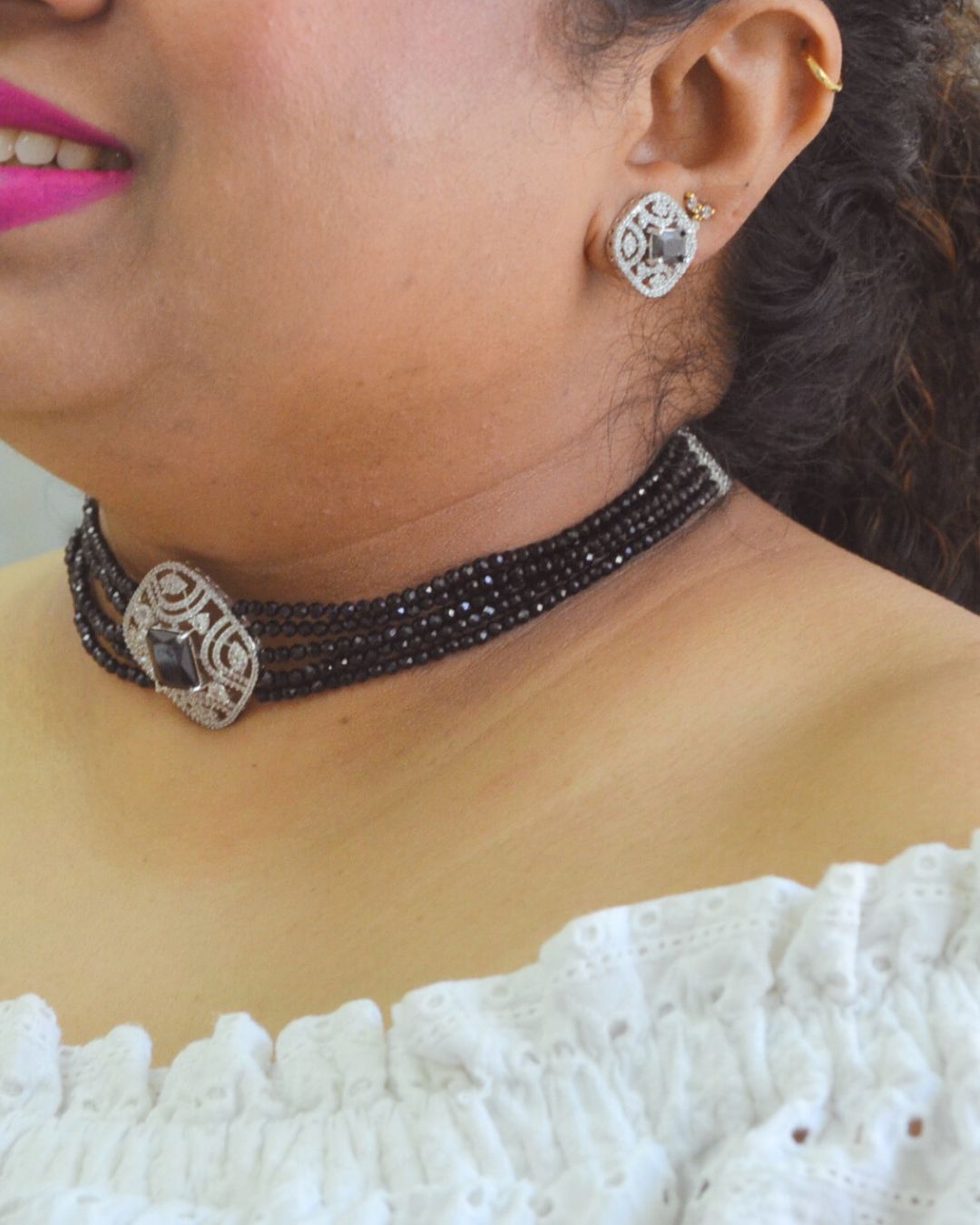 Kamya CZ Choker Necklace Set (available in white & black)