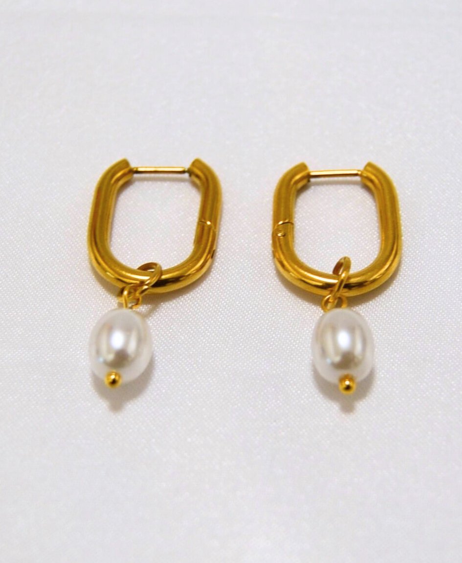 pearl drop earrings, gold plated earrings, andaazs