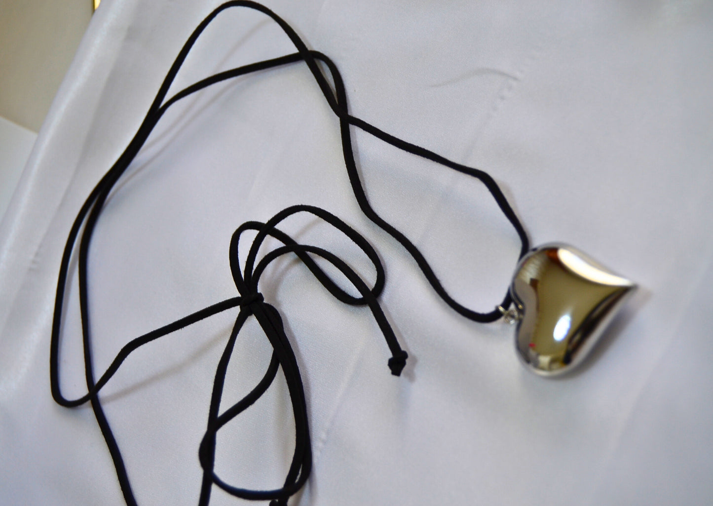 puffy heart pendant necklace, puffy heart necklace, cord necklace.| Andaazs