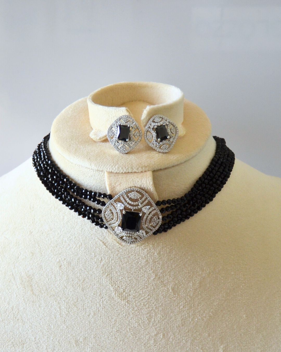 Kamya CZ Choker Necklace Set (available in white & black)
