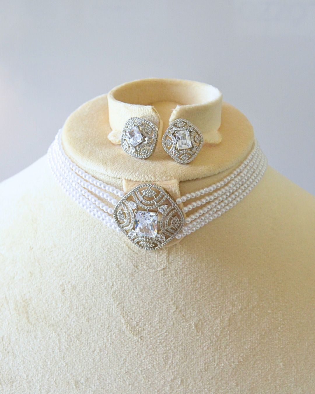 Kamya CZ Choker Necklace Set (available in white & black)