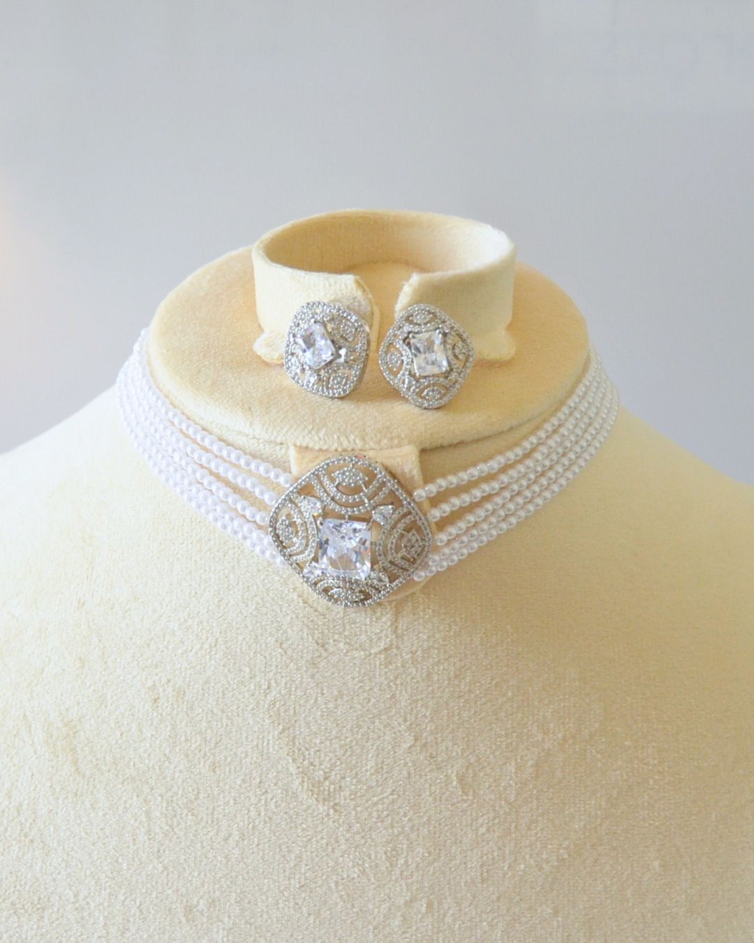 Kamya CZ Choker Necklace Set (available in white & black)