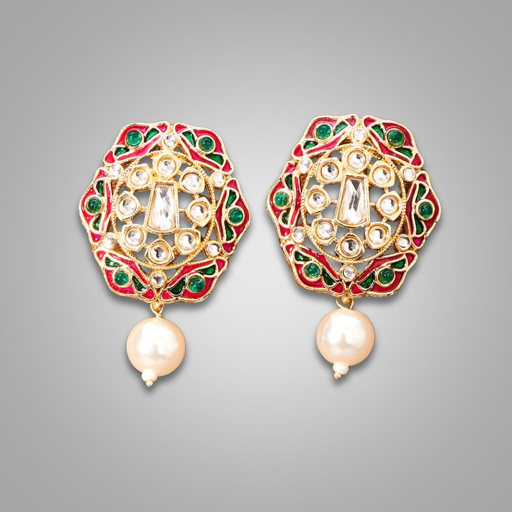 Meenakari Pearl Stud Earrings(available in red, blue, magenta, green, purple, white,light purple)