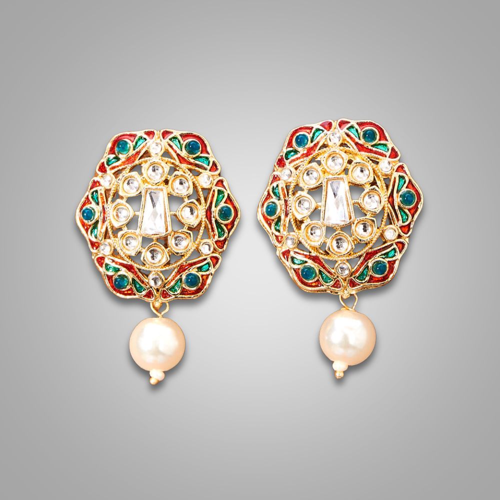 Meenakari Pearl Stud Earrings(available in red, blue, magenta, green, purple, white,light purple)