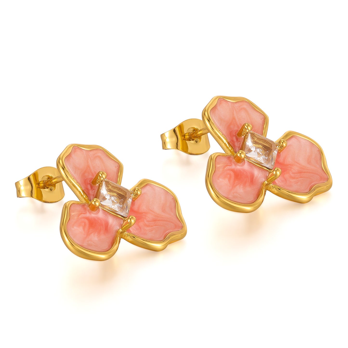 flower enamel stud earrings, gold plated earrings