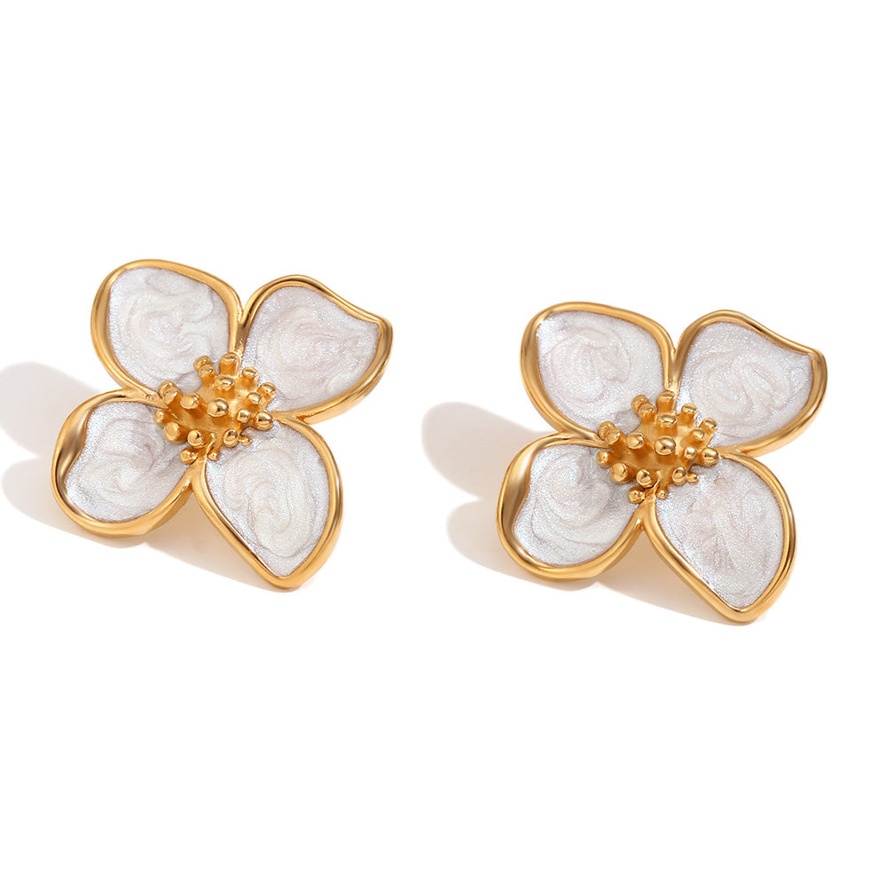 Enamel flower stud earrings, gold plated earrings