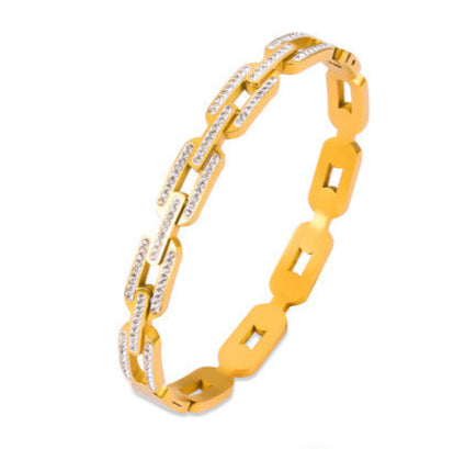 Chain design bangle bracelet with cubic zirconia inserts