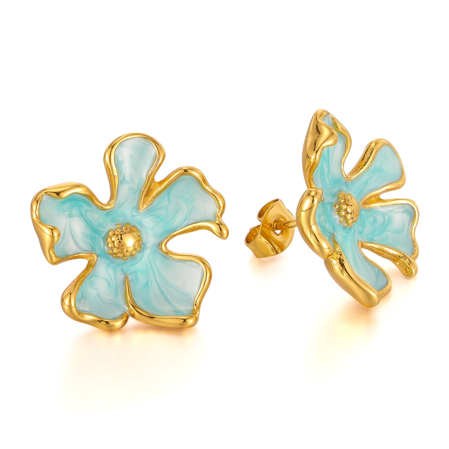 Mint Flower Enamel Stud Earrings