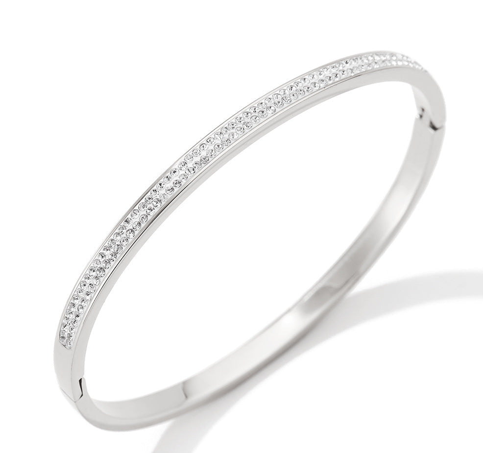 stainless steel bangle, cubic zirconia insert bangle