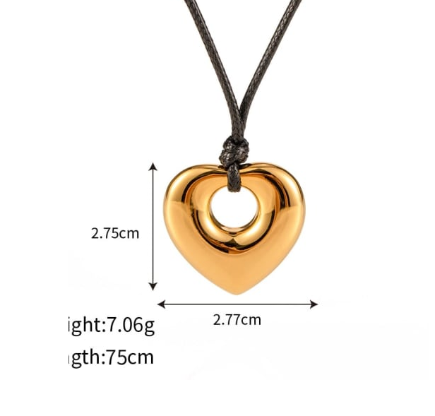 puffy heart pendant necklace, puffy heart necklace, cord necklace