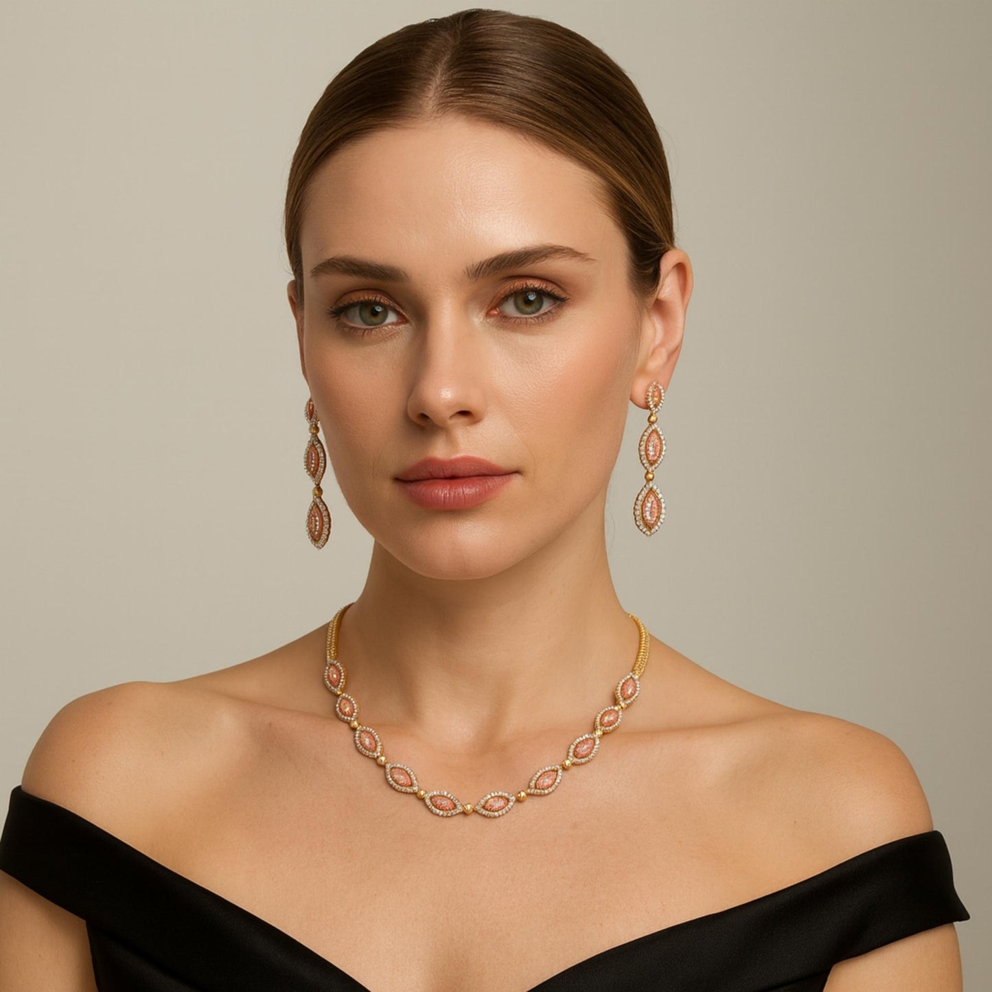 Ziva CZ Necklace Set (available in pink, red & green)