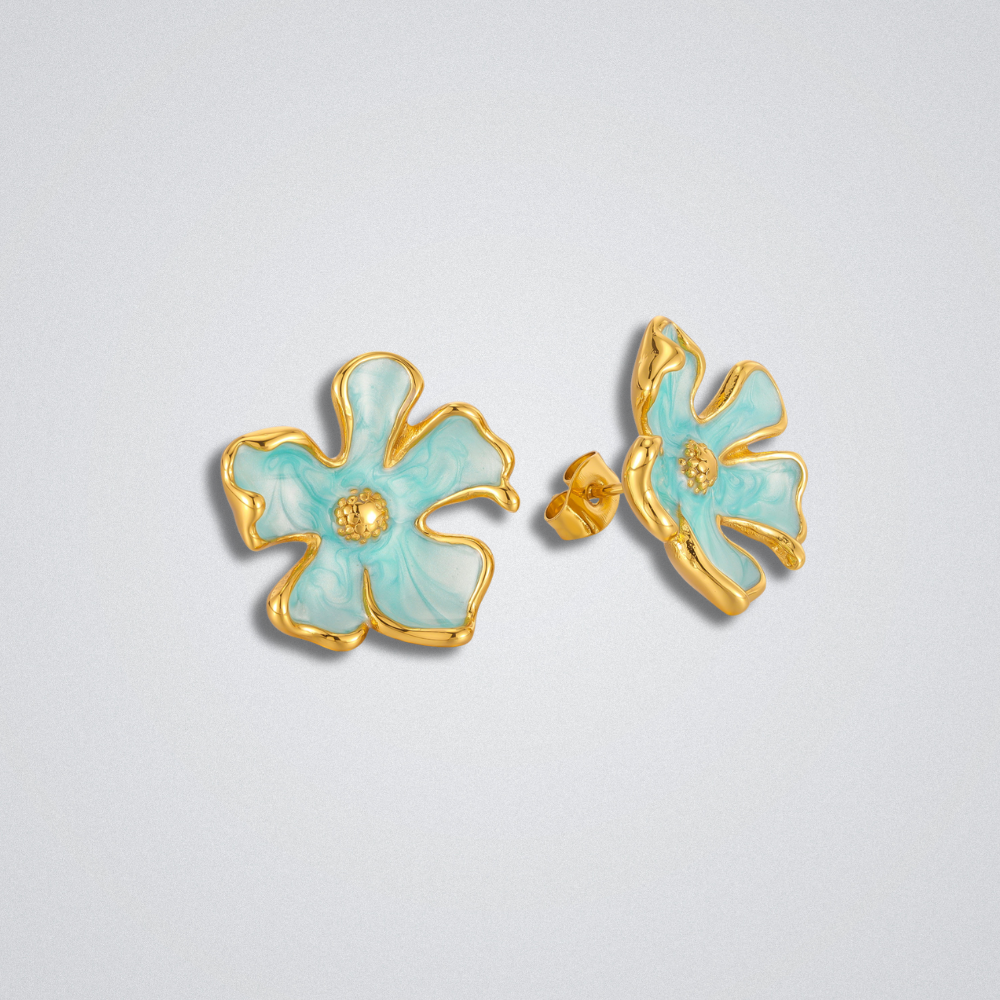 Mint Flower Enamel Stud Earrings