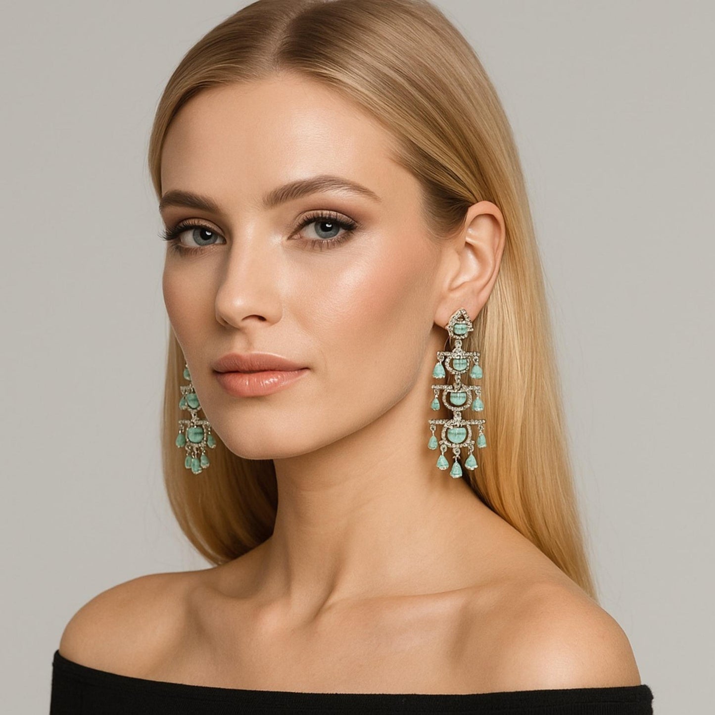 Dewdrop Zirconia Chandelier Earrings Mint