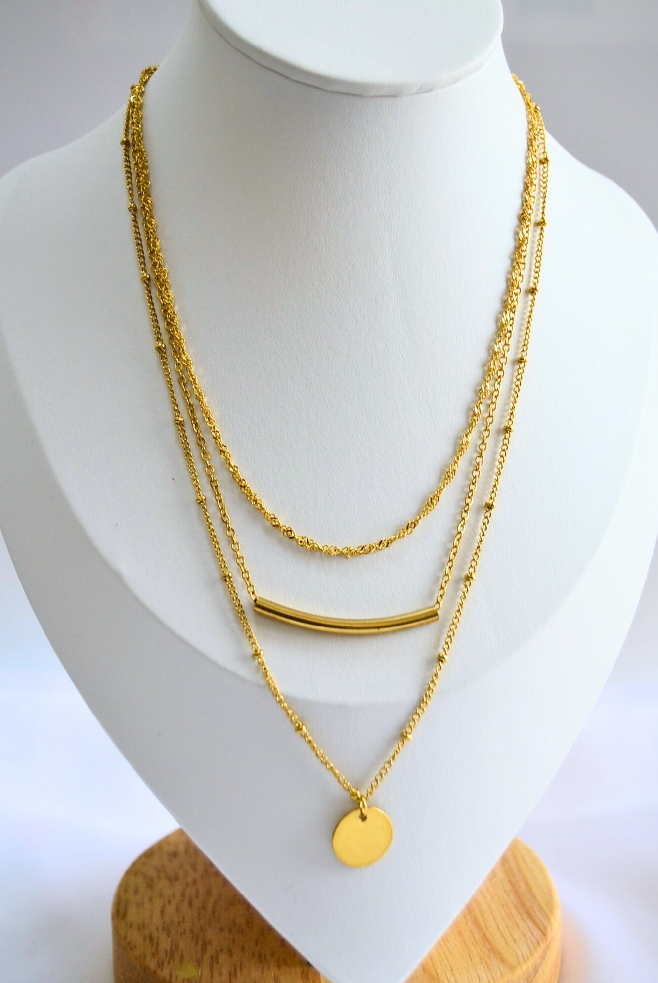 gold plated chain, gold plated layered necklace