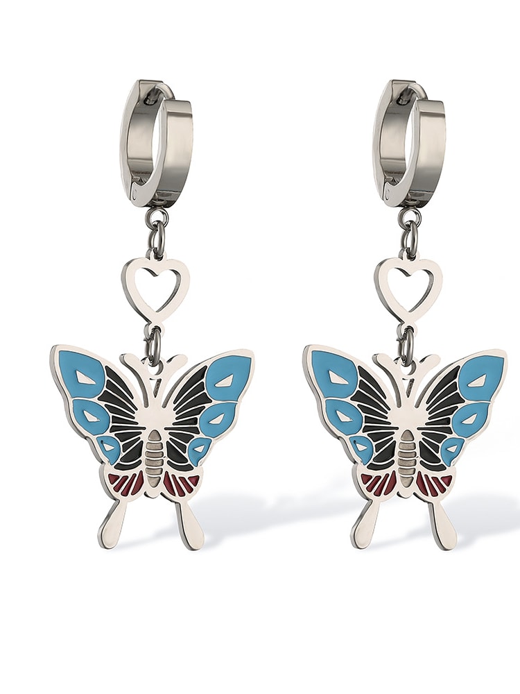 Blue Butterfly Huggie Drop Earrings