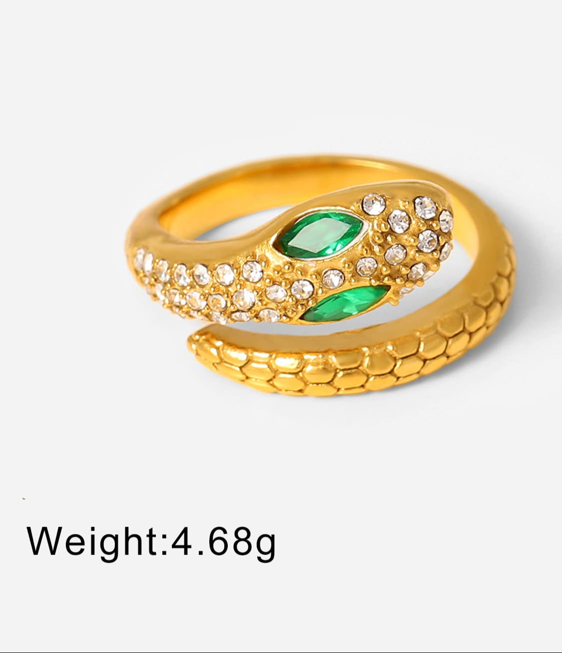 crystal studded snake ring, crystal & gold snake ring