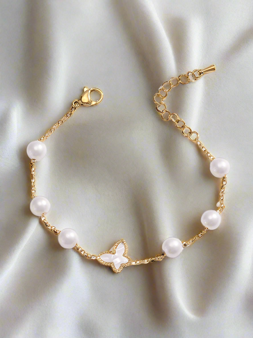 Pearl and Butterfly Chain Bracelet
