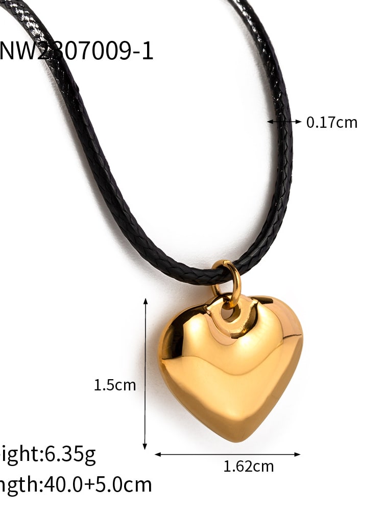 puffy heart pendant necklace, puffy heart necklace, cord necklace.| Andaazs