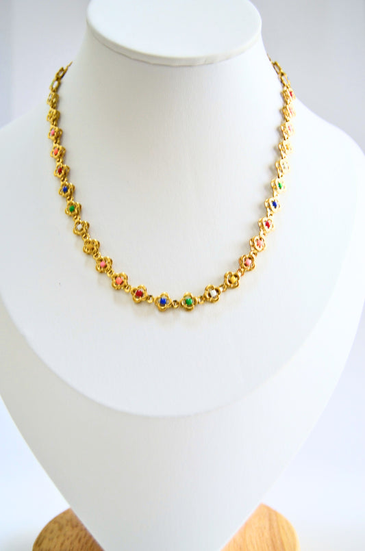 Floral Essence Multicolor Stones Choker Necklace