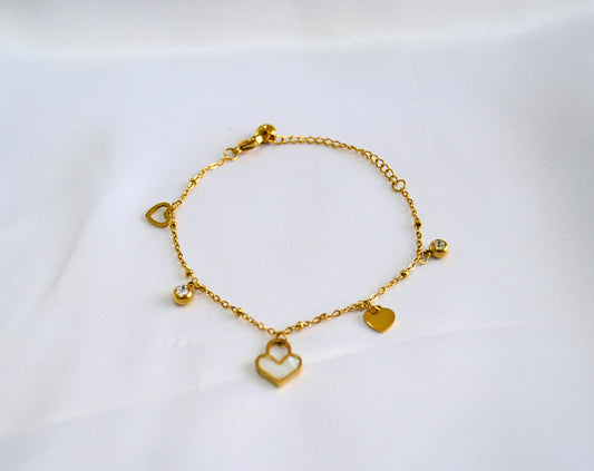 Forever Yours Gold Hearts Charms Bracelet with Cubic Zirconia inserts