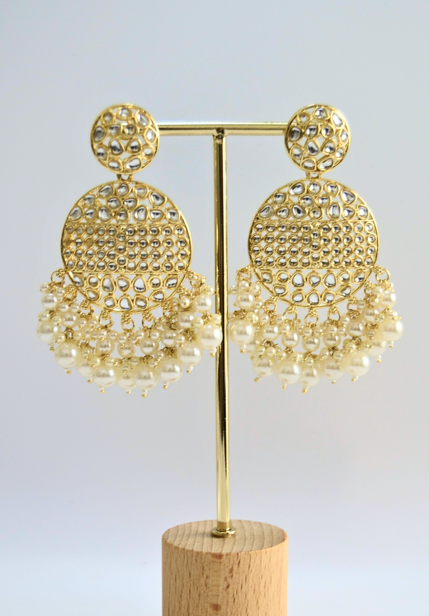 gold plated kundan jhumki, chandbali, dangle earrings