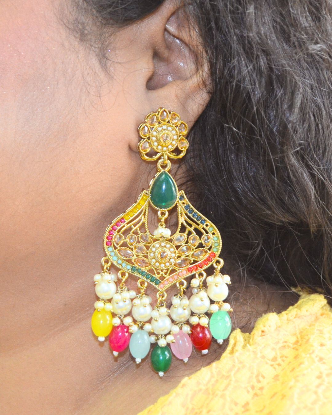 Pearl Crystal Chandbali