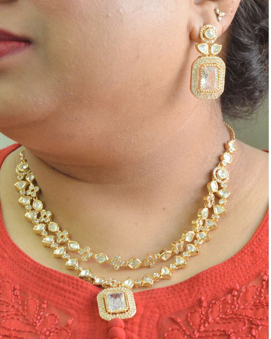 Noira Kundan Zirconia Necklace Set White