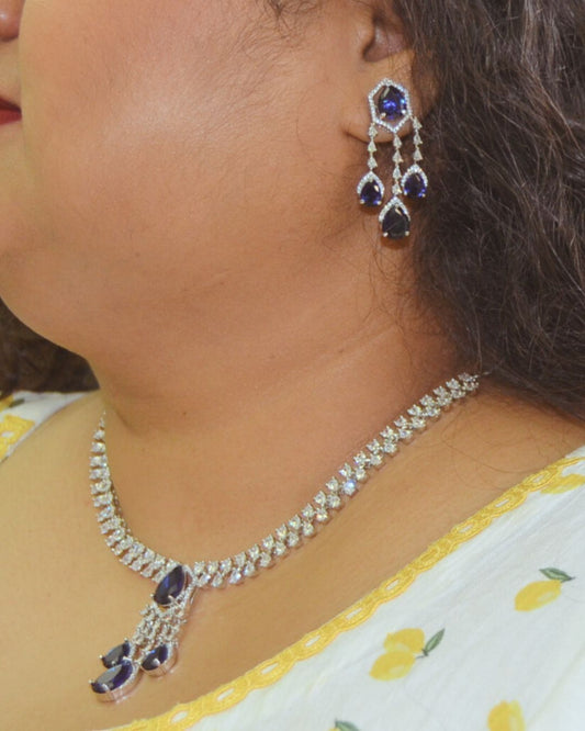 Camelia Zirconia Necklace set Blue